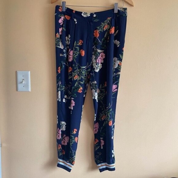 PARKER Pants Woman 2 Malolo Navy Daphne Joggers Silk Floral Mid Rise Pockets - Picture 16 of 16
